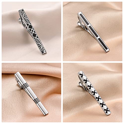 wynameleri Tie Pins for Men Silver Black 3 Pcs 10 PCS Short Tie Clip Set 2.3, 2.4 Inch Business Shirt Necktie Pinch for Men - color: T0310016