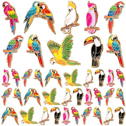 24/48 Pcs Bird Enamel Brooch Colorful Bird Lapel Pin Animal Brooches Cute Lapel Pin for Women Jewelry Pin Dress Accessories Mother's Day Birthday Gift - style: Tropical Bird