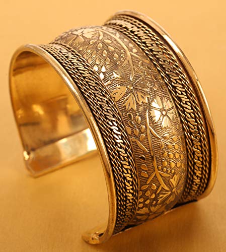 Touchstone Indian Bollywood Desire Brass Base Exotic Workmanship Free Size Cuff Bracelet in Antique Gold Or White Or Copper Tone for Women. - style: D059 Antique Gold 4