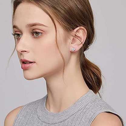 Sparkling 925 Sterling Silver Round Cut 5A+ Cubic Zirconia CZ Stud Earrings Hypoallergenic Earrings for Women/Men 4MM-8MM - color: A: Silver, size: 4mm