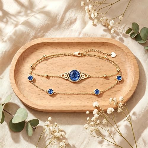 Midari 18K Gold Irish Infinity Celtic Knot Birthstone Layed Anklet Bracelet with 12 Months Birthstone Birthday Jewelry Gifts for Women Mom - color: 09-Sapphire, size: Bracelet 7"-9"