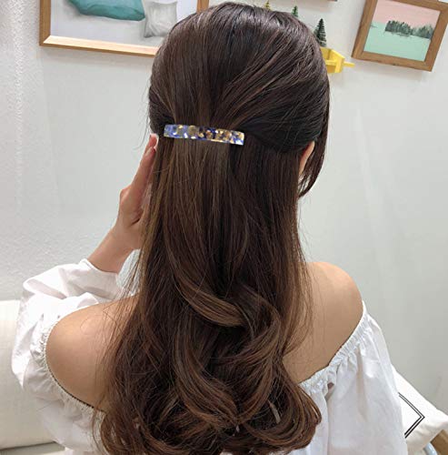 2PCS French Design Hair Barrette Tortoise Shell Celluloid Rectangle Hair Clips for Women - color: Blue,Onyx Green