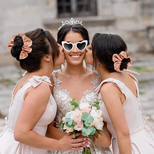 Bridesmaid Scrunchies Proposal Hair claws clips Set of 12 Bridal Shower heart sunglasses Gifts for Wedding Bachelorette Party Favors (32pcs White&Sage Green) - color: 32pcs White&Sage Green