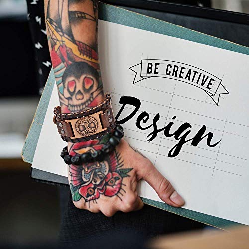 GelConnie Viking Bracelet Punk Leather Cuff Bracelet Gothic Leather Wristband Bracelet with Nordic Amulet Scandinavian Talisman Celtic Pagan Jewelry - color: Brown Tree