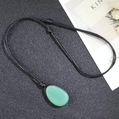 Natural Gemstone Pendant Necklace Healing Crystal Stone Choker Necklace Adjustable Waxed Black Rope for Men - color: Green Aventurine