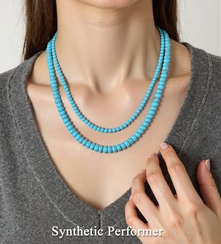 CASDAN 2Pcs Natural Gemstone Beaded Choker Necklaces for Women | Boho Colorful Beads Choker,Natural Stone Surfer Beach Necklaces,Handmade Summer Jewelry,Charm Trendy Necklaces - color: Sky blue