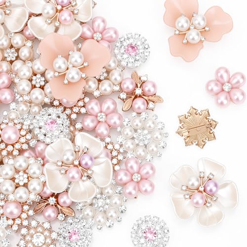 Sureio 45 Pcs Pearl Rhinestone Brooch Lapel Pin Set - color: Pink