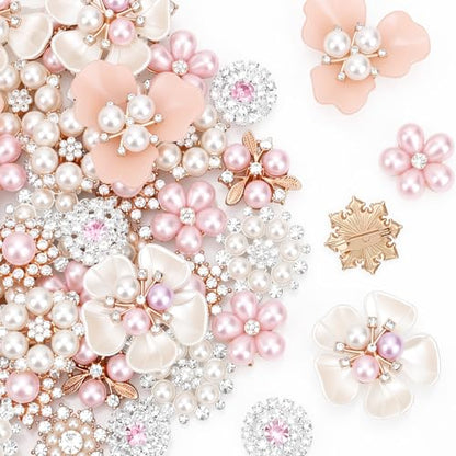Sureio 45 Pcs Pearl Rhinestone Brooch Lapel Pin Set - color: Pink