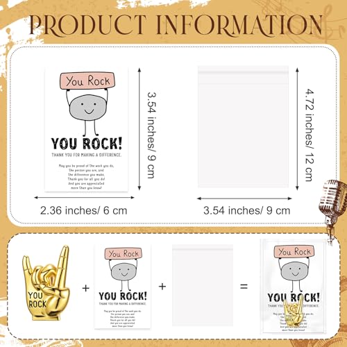 You Rock Enamel Pins Employee Appreciation Gifts Bulk You Rock Gifts for Coworkers Office Staff Work Team Teacher Funny Employee of The Month Lapel Pin Thank Cards Bags - style: Gesture