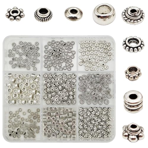 INSPIRELLE 450 Pieces Antique Silver Spacer Beads 4~5mm Metal Alloy Heishi Flat Rondelle Loose Beads for Bracelet Necklace Earring Jewelry Making - color: 450x Heishi Rondelle 4~5mm