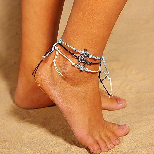 Softones Blue Starfish Turtle Anklet Multilayer Charm Beads Sea Handmade Boho Anklet Foot Jewelry for Women - style: A:Turtle 4