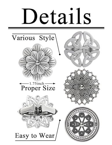 8 Pcs Cardigan Sweater Shirt Collar Clips Retro Celtic Flower Shawl Coat Cape Cloak Dress Cinch Clasp Vintage Brooches Pin Clips Set for Women Sliver