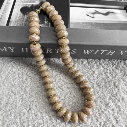 Colorful Chunky Acrylic Beaded Choker Necklaces for Women | Multicolor Faceted Beads, Sturdy Metal Chain, Adjustable Detachable, Lightweight, Summer Boho, Sparkly Statement Jewelry Gift - color: Light Brown