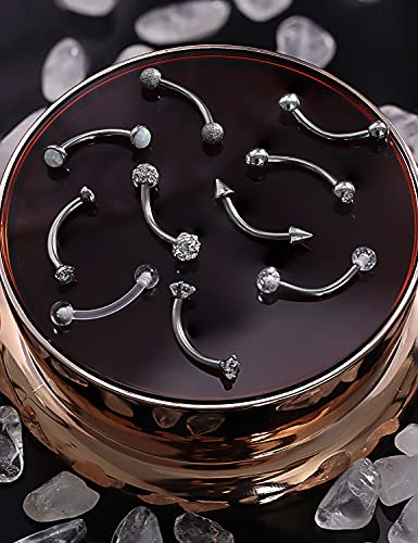 Jenxnjsjo 16g 6/8/10mm Eyebrow/Rook/Snug/Vertical-Labret/VCH/Snake-Eyes/Anti-Tragus/Christina/Daith/Belly-Button/Bridge/Hood/Surface Curved Barbell Piercing Jewelry for Women Men - color: 10PCS, Surgical-Steel, size: 10mm