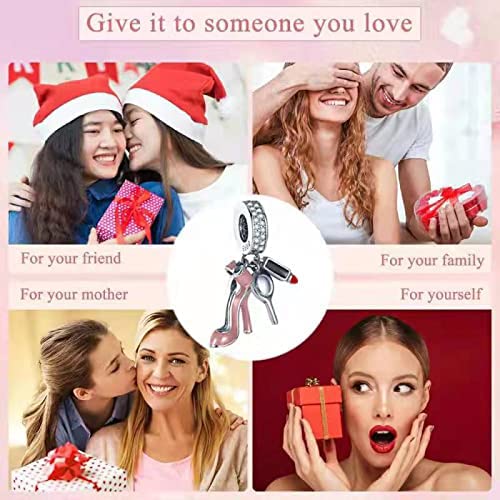 925 Sterling Silver Charms for Bracelets Necklaces Dangle Pendant With 5A Cubic Zirconias Bead Charm for Women DIY Jewelry - style: Pink High Heels Charms