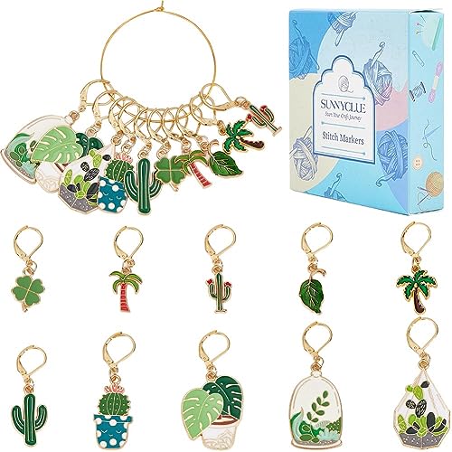 SUNNYCLUE 1 Box 20Pcs Stitch Markers Cute Lobster Clasp Charms Green Plants Cactus Crochet Stitch Marker Removable Knitting Stitch Markers Metal Crocheting Markers for Sewing Weaving Knit Threading - color: 20pcs Green Plants Stitch Markers With Upgraded