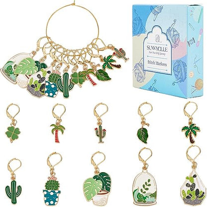 SUNNYCLUE 1 Box 20Pcs Stitch Markers Cute Lobster Clasp Charms Green Plants Cactus Crochet Stitch Marker Removable Knitting Stitch Markers Metal Crocheting Markers for Sewing Weaving Knit Threading - color: 20pcs Green Plants Stitch Markers With Upgraded