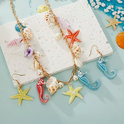 RUOFFETA Shell Starfish Necklace Bracelet Conch Statement Chunky Necklace Mermaid Costume Jewelry Beach Jewelry for Women - style: Necklace & Earrings
