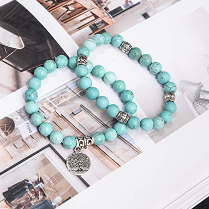 YGLINE Tree of Life Yoga Healing Stone Bracelets,Multilayer Lotus Chakra Stone Reiki Bracelet Sets,Anxiety Crystal Natural Stone,for Women Stress Relief - color: Turquoise-2w