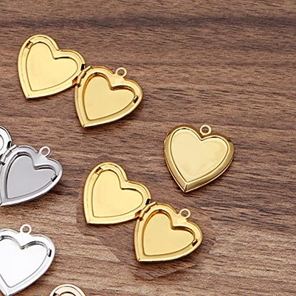 lasenersm 6 Pieces Mini Brass Heart Shaped Photo Locket Pendants Brass Mini Photo Box Memorial Pendant for Photo Pendant Craft, Golden