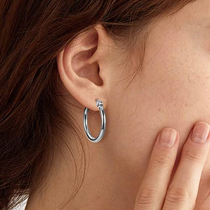 Jstyle Stainless Steel Hoop Earrings for Women Hypoallergenic Hoops Stack | Earrings for Sensitive Ears, Secure Click Clasps, Silver/Gold/Rose Gold, 10mm 15mm 20mm Small Medium Large Loop Earrings Set - size: 15mm