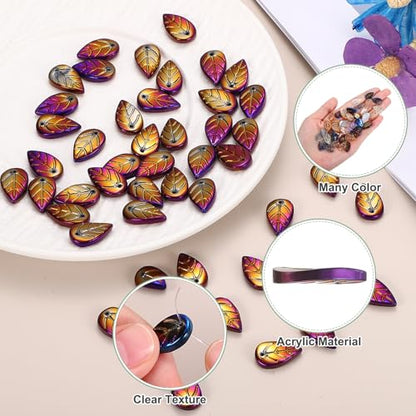 PATIKIL Leaf Beads, 50Pcs Crystal Translucent Czech Glass Beads for DIY Jewelry Making Bracelets Necklace, Plated Purple - color: Plated Purple