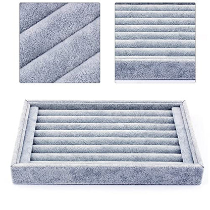 Estink Jewelry Display Tray 9" Velvet Ring Earrings Holder Organizer | Soft lining, 7-slot insert for rings, compact 9x6 inch vanity , ideal for or drawer storage