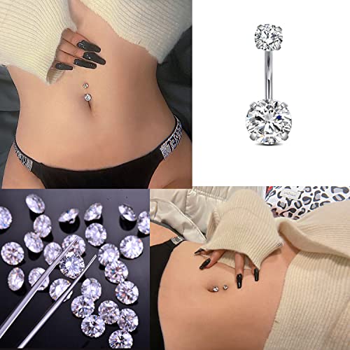 FECTAS 14g Belly Button Rings Surgical Steel CZ Petite Navel Ring for Women Body Piercing Jewelry Petite select Barbell Len 6mm 8mm 10mm 12mm 14mm Silver - style: silver1-2pcs-10mm bar