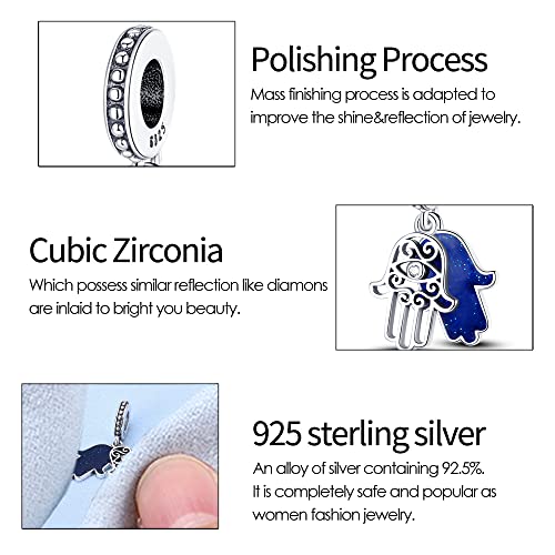 KUNSIR Charms Beads fits Pandora Charm bracelets for Woman 925 Sterling Silver Dangle Pendant Bead Jewelry Beads Gifts Happy Birthday Charms for Women Bracelet&Necklace - style: Devil's Eye Palm Charm