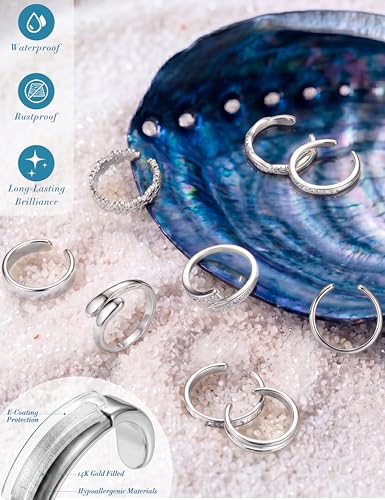 FASACCO 9Pcs 14K Gold Filled Toe Rings Non Tarnish Toe Rings for Women | Adjustable Open Band Ring, Silver Plated Toe Ring, Waterproof Summer Beach Foot Jewelry - color: Silver-CZ