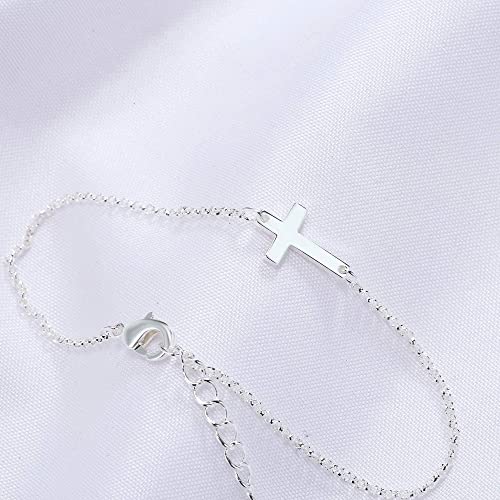 14K Gold Plated Handmade Dainty Dot Bracelet Cute Thin Everyday Bracelets for Women Men Size 6.5"+2" Extender - color: Cross:White Gold