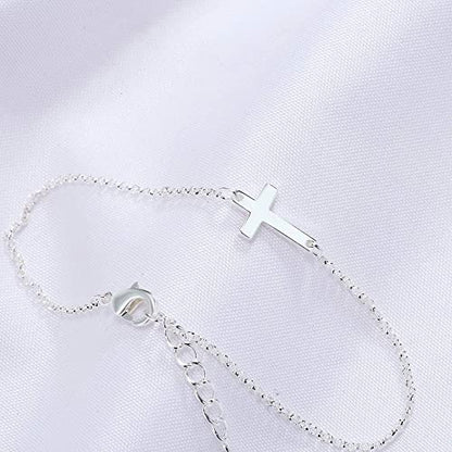 14K Gold Plated Handmade Dainty Dot Bracelet Cute Thin Everyday Bracelets for Women Men Size 6.5"+2" Extender - color: Cross:White Gold