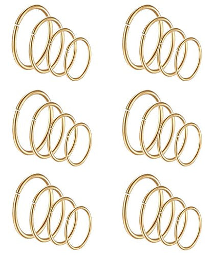 24Pcs 20G 316L Stainless Steel Nose Rings Hoop Tragus Cartilage Helix Piercing Lip Septum Ring 6-12MM Bendable - color: C: 24Pcs Gold