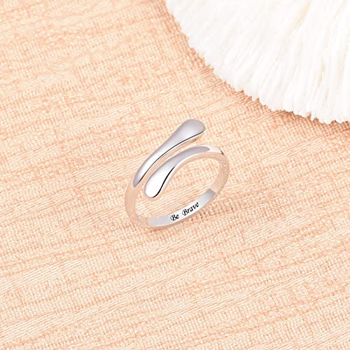 Fookduoduo 925 Sterling Silver Ring Inspirational Jewelry adjustable Wrap Open Rings for Women - style: Be Brave