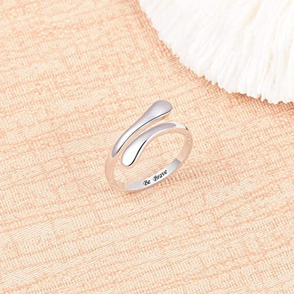 Fookduoduo 925 Sterling Silver Ring Inspirational Jewelry adjustable Wrap Open Rings for Women - style: Be Brave
