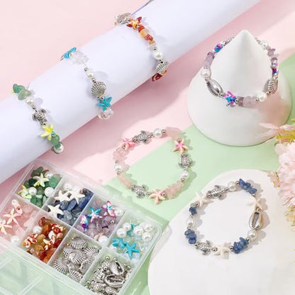 SUNNYCLUE 1 Box 6 Sets Bracelet Making Kits Starfish Beads Colorful Shell Sea Turtle Bead Summer Hawaii Ocean Chip Stone Irregular Gemstones for Jewelry Making Kits Adults Gift Adults Supplies - style: Ocean 3