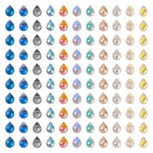 110Pcs Faceted Teardrop Crystal Beads Electroplate Top Drilled Glass Beads Colorful Crystal Teardrop Dangle Charms Chandeliers Pendants for DIY Earring Bracelet Necklace Jewelry Making - color: Mixed Color-A