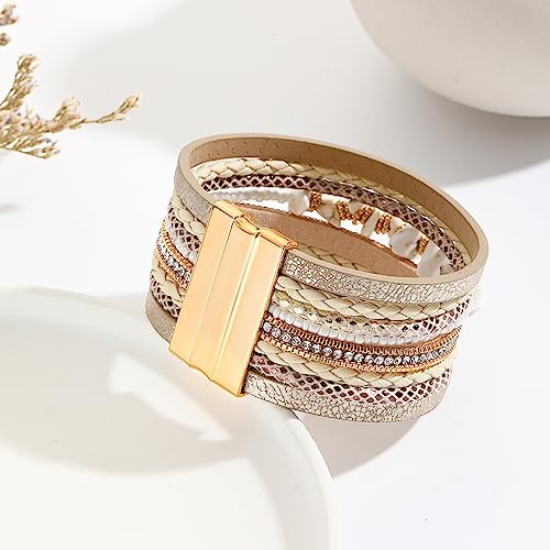 Long tiantian Boho Western Bracelets for Women Leather Wrap Bracelets Turquoise Bracelet Western Jewelry Country Concert Outfits - color: womens stackable bracelets(khaki)