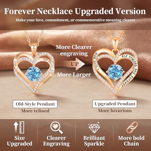 CDE Engraved Forever Love Heart Birthstone Necklace Jewelry Gifts for Women | Hypoallergenic,Nickel-Free & Lead-Free,3 x 3 mm 5A CZ Heart Pendant,Anniversary Christmas Birthday Gift for Girlfriend Wife - color: 03-Mar, style: Rose Gold Plated