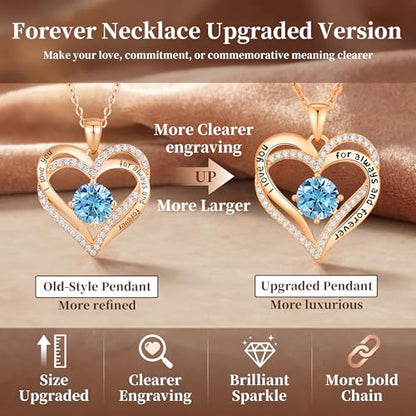 CDE Engraved Forever Love Heart Birthstone Necklace Jewelry Gifts for Women | Hypoallergenic,Nickel-Free & Lead-Free,3 x 3 mm 5A CZ Heart Pendant,Anniversary Christmas Birthday Gift for Girlfriend Wife - color: 03-Mar, style: Rose Gold Plated