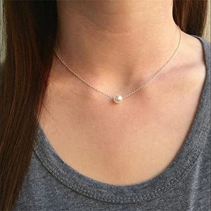Pearl Necklaces for Women,14K Real Gold Plated Dainty Cute Pearl Necklace for Women Handmade Pearl Chain Necklace Everyday Jewelry Gift - color: Classic Style-One Pearl 8MM-Silver