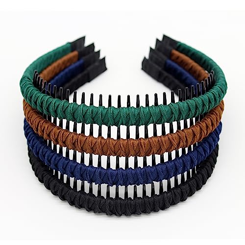 JOBAND Non-slip braided hair bands,hair accessories for women (4 color) | Women's Fashion Headbands Comfy teeth comb Hair Hoop Suitable Daily Use,Spa,Parties and Yoga，facial cleansing - color: Multi-colored-00