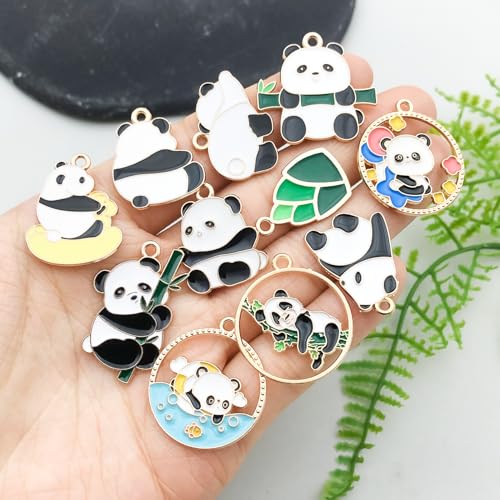 50pcs Enamel Charms for Jewelry Making Wholesale Assorted Mixed Bulk Metal Earring Findings for DIY Necklace Bracelet Keychain and Crafting - style: Panda Charms
