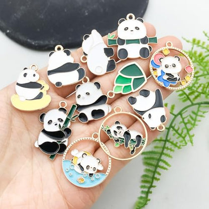 50pcs Enamel Charms for Jewelry Making Wholesale Assorted Mixed Bulk Metal Earring Findings for DIY Necklace Bracelet Keychain and Crafting - style: Panda Charms