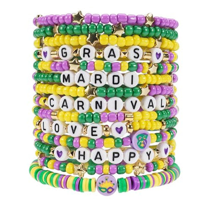 Twinfree Bohemia Beaded Bracelet for Women, Polymer Clay Stretch Bracelets - color: color 28