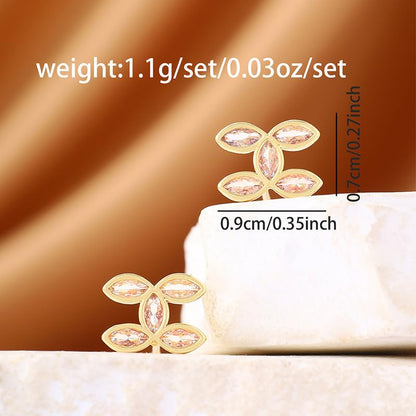 18K Gold Plated Synthetic Zircon Cluster Stud Earrings for Women — Elegant Marquise-Cut Crystal Cross Post Earrings, Hypoallergenic Sparkly Geometric Studs for Weddings, Parties, and Daily Glamour