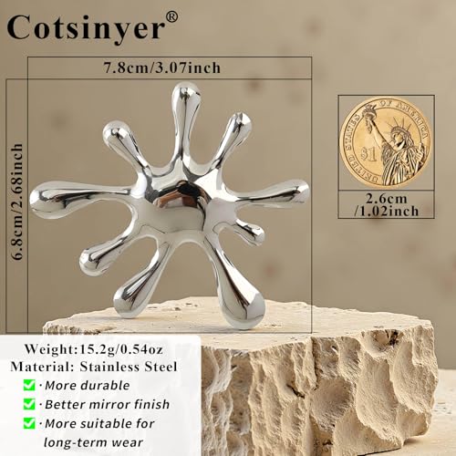 Stainless Steel Brooch Pin for Women & Men,Lapel Pin | Minimalist Statement Elegant Geometric, Sweaters Coat Suit Shawl Collar Shirt Coat Jacket Hat Dress Swim, Velvet Bag & Box - style: Splash-Silver
