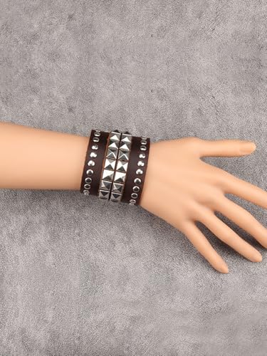Jeilwiy Punk Leather Wristbands for Men Bracelets Handmade Wide Cuff Bangle Braided Jewelry Black Brown Adjustable - Punk Father's Gifts - color: 01 Leather Cuff Bracelet Brown