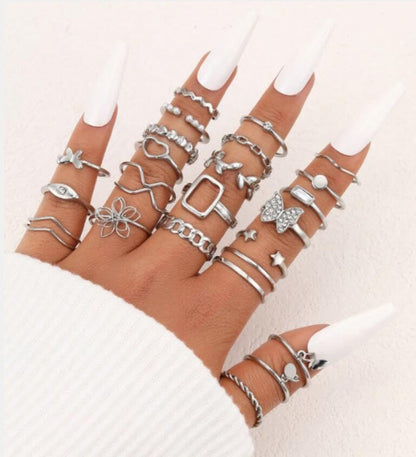 Golden Silvery Knuckle Rings Set for Women, Stackable Rings Bohemian Crystal Hollow Carved Flowers Joint Finger Rings Pack Fashion Jewelry Gifts for Birthday - color: 46 PCS