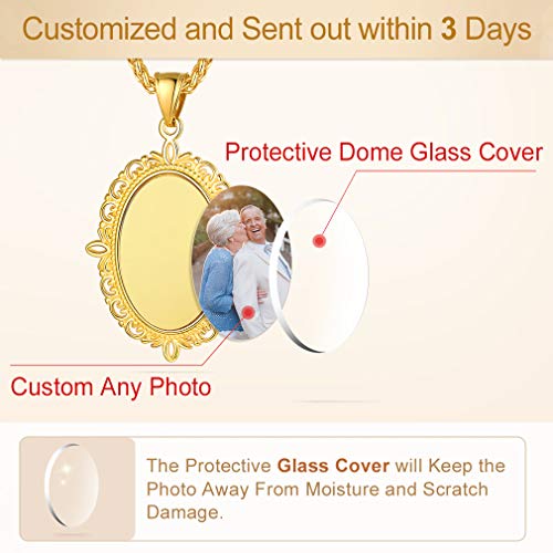 Custom4U Personalized Photo Necklace - Custom Heart/Oval/Round Charm Necklaces with Picture + Chain Adjustable - Stainless Steel/Acrylic Pendant Memorial Jewelry Christmas Gifts for Women - color: E-Gold Color